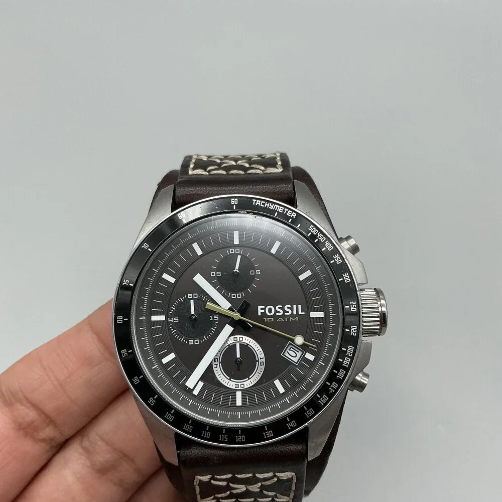 Fossil CH2599 Mens Watch 44mm Black Dial Leather Chronograph Date New Battery